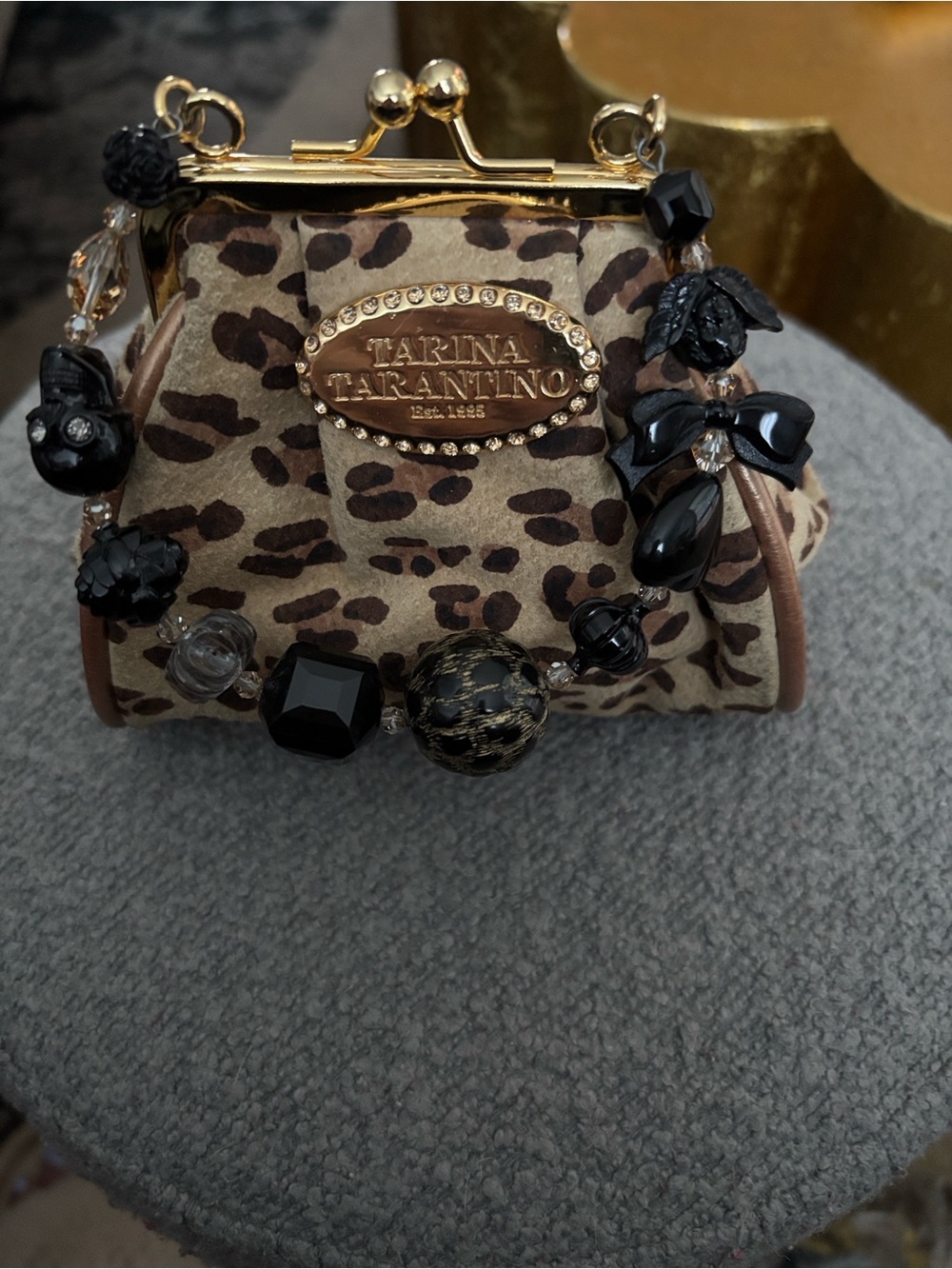 Tarina Tarantino Leopard Print Mini Frame Bag in Brown